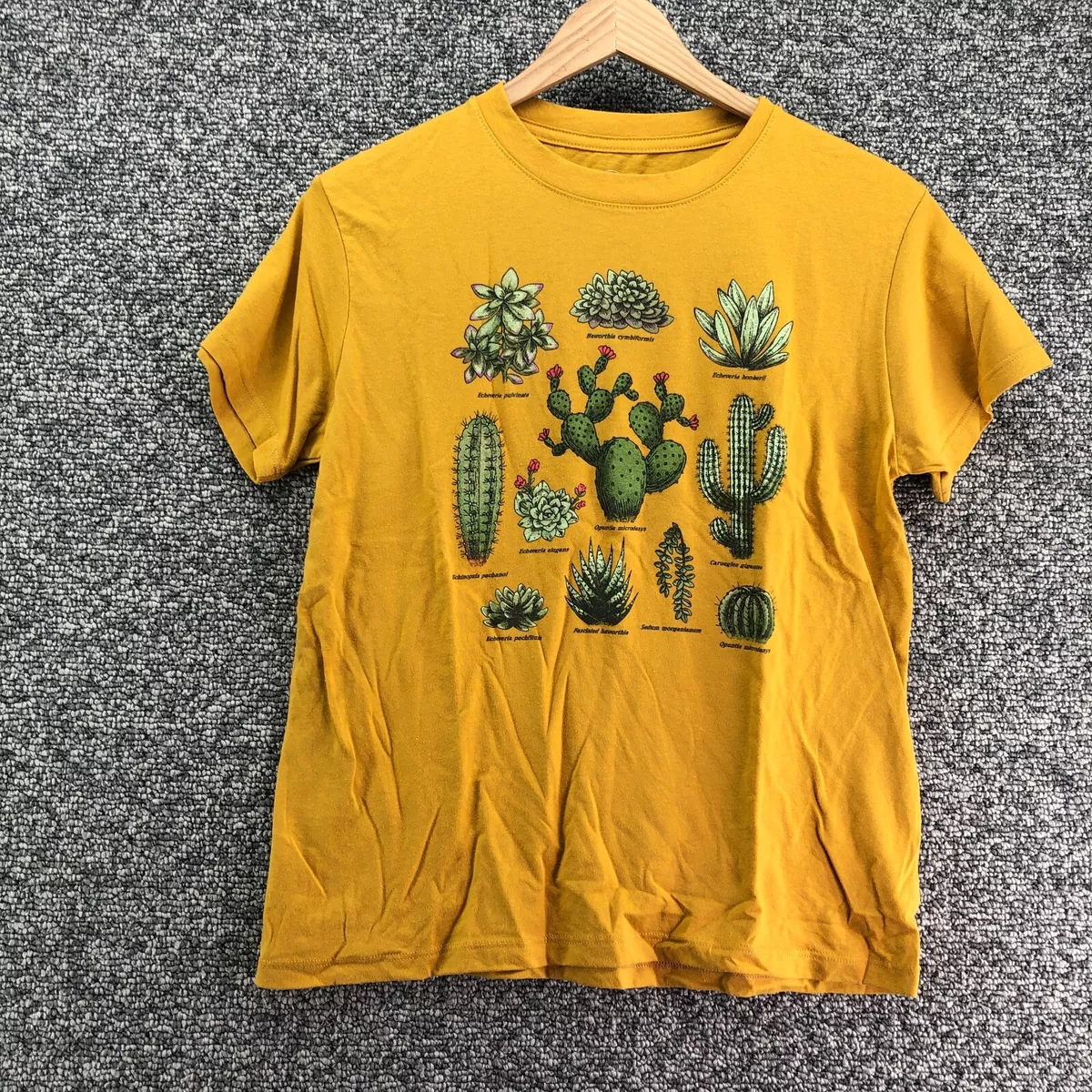 Cactus Plants Doe Grapic Tee T-Shirt Mustard Yellow Womens Sz S Crew Neck