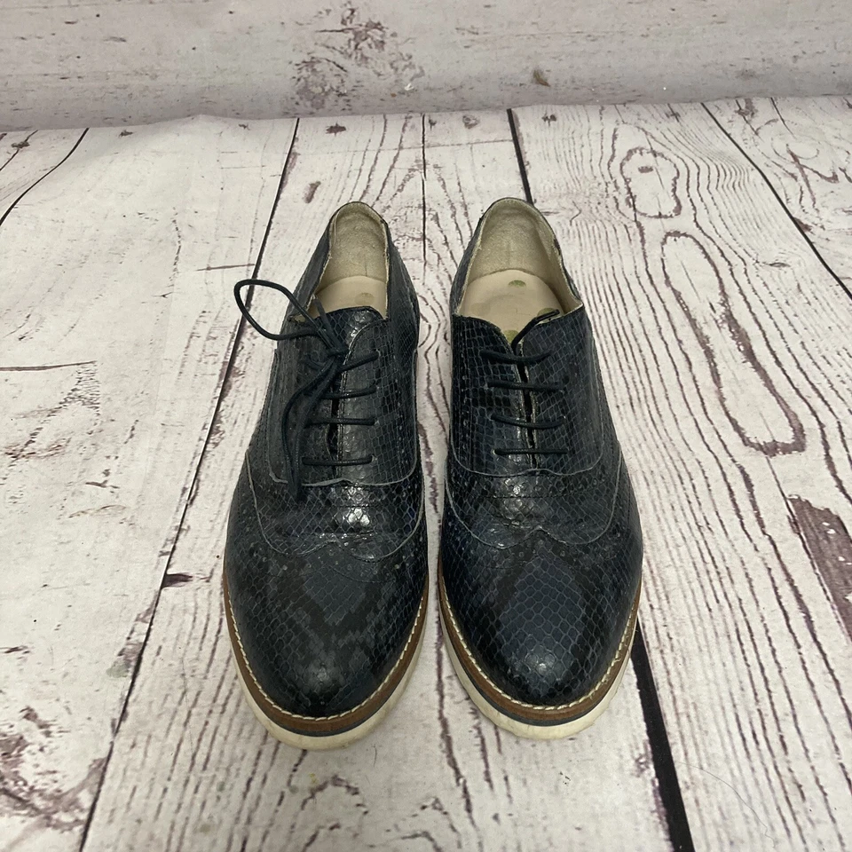 Boden Wingtip 牛津楔形鞋女式 9.5 码 Eu 40 Willa 皮革布洛克蓝色 — 第 4/4 张图片