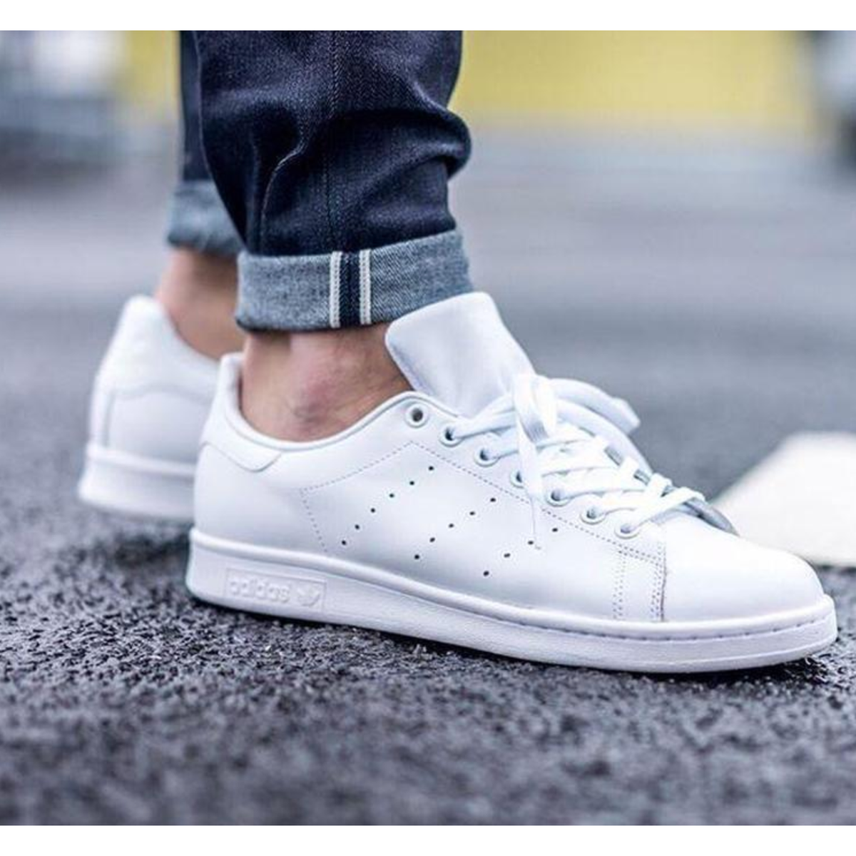 ADIDAS Stan Smith Leather Sneaker Shoes in Cloud Triple ADIDAS Stan Smith Leather Sneaker Shoes in Cloud Triple