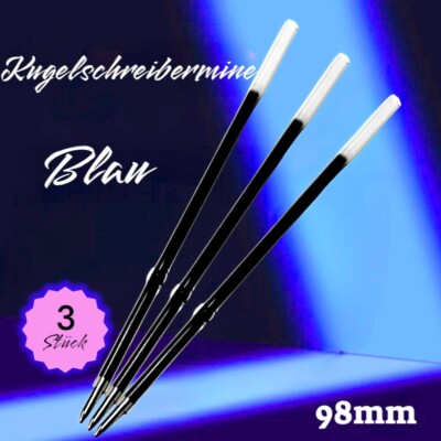 3x Kugelschreibermine 9,8 cm Mine Schreibmine Ersatzmine Kulimine Blau