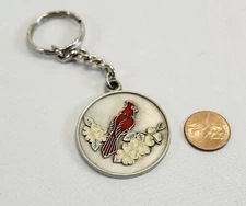 Vtg 1986 Rawcliffe Pewter Pewter And Red Enamel Cardinal Keychain
