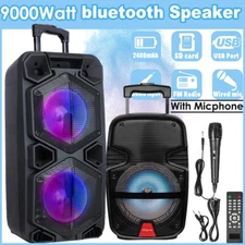 9000W Portable Bluetooth Speaker Sub Woofer Deep Bass Sound System Party & Mic