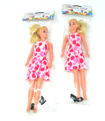 Lot Of 2 Craft Fashion Doll Open Eyes, Blonde Hair & Dress Style G16721, Vintage