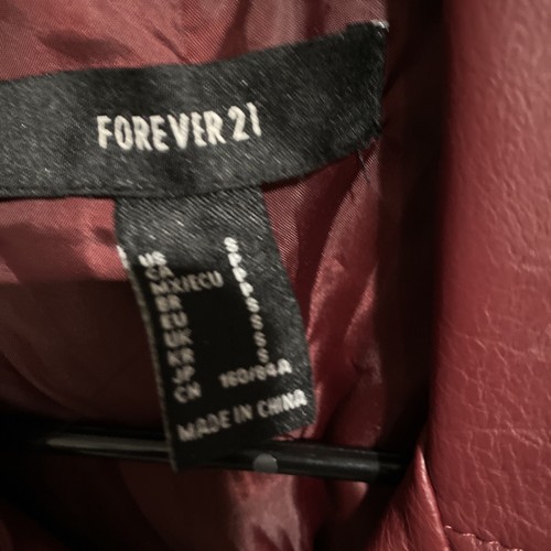 Forever 21 Wine Burgundy Faux Leather Zip-Up Moto Jacket Size S - Picture 6 of 8