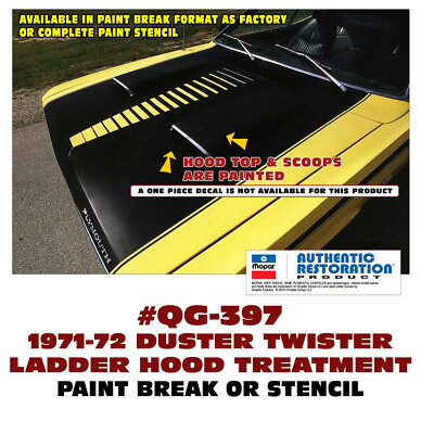 QG-397 1971-1972 PLYMOUTH DUSTER - TWISTER LADDER HOOD PAINT STENCIL or STRIPE