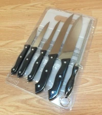 Omaha Steaks (8037) Stainless Knife Set With Cutting Board and Sharpener *NEW* 