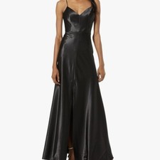 Jenny Yoo Black Satin Dina Dress Size 10