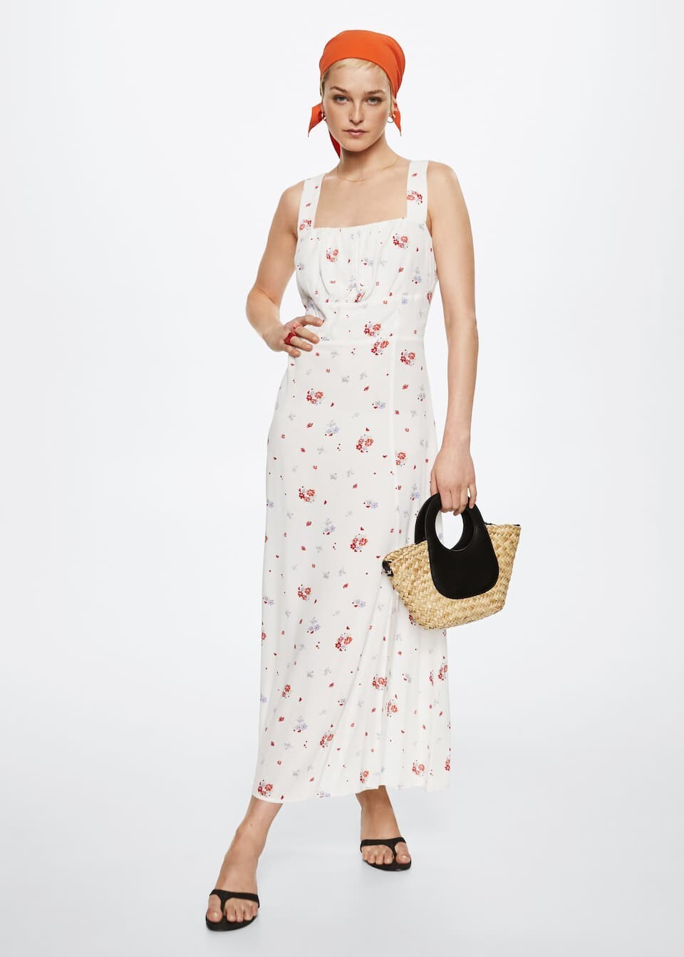 Mango Floral Dress Women NWT Sz Large White Cottagecore Summer Maxi y2k 1990s