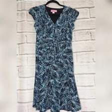 Eliza J Blue White Womens 8P Short Sleeve A-line Dress Geometric Lined