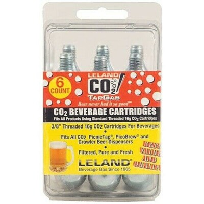 6-Pack Of 16 Gram Threaded CO2 Cartridges For Portable Beer Kegs & Mini Regulators
