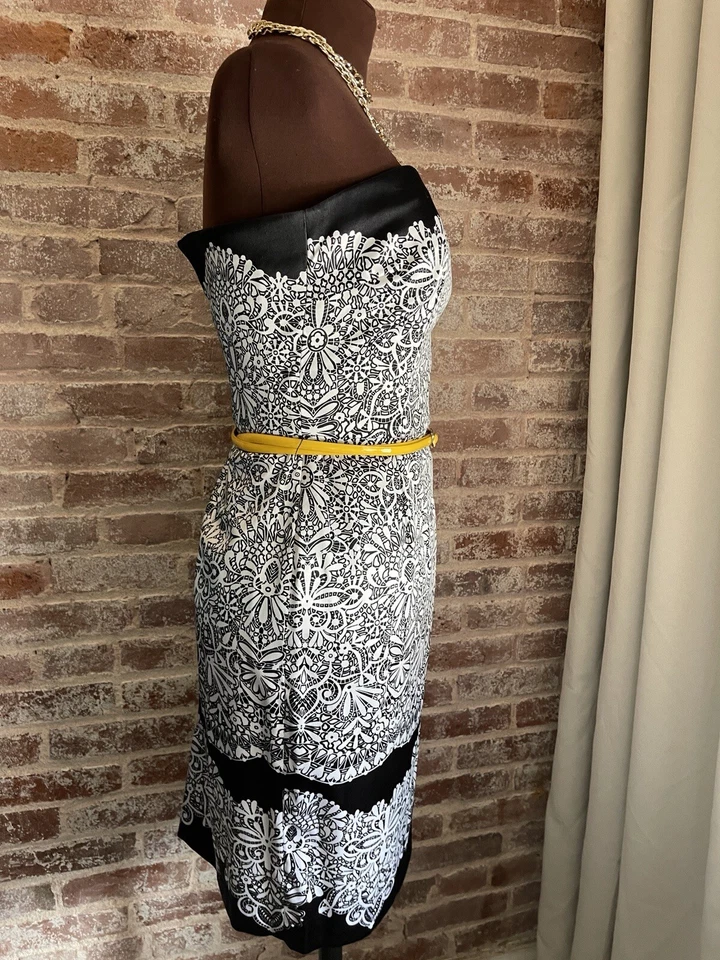 White House Black Market Floral Strapless Satin Sheath Dress Cocktail Party Sz 8 - Image 3 of 4