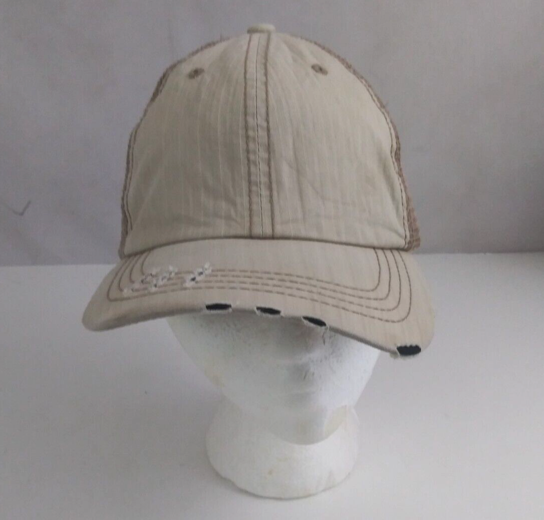 Distressed Tan Mesh Back Baseball Cap w/ Upclycled Patch Old Milwaukee Patch Distressed Mesh Back Hat - WearYourBeer main image 4