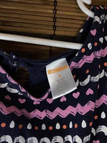 gymboree girls size 6 Long Sleeve Shirt navy blue with pattern and hearts - Picture 2 of 5