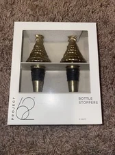 Christmas Tree Set of 2 Metal Wine Bottle Stoppers Project 62 Gold Tone 