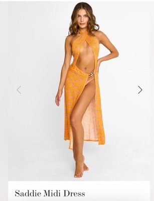 Beach Bunny The Sadi Mini Convertible Wrap Dress Coverup Gold Hearts Large NWT