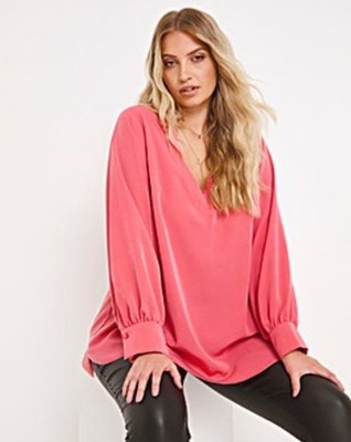 Simply Be Longline-Tunika mit V-Ausschnitt koralle Damen Sommerbluse neu GRÖSSE 10-12