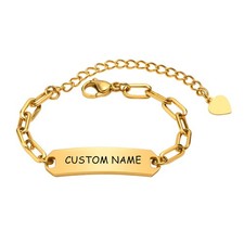 VNOX Personalized Baby Bar Bracelet Gold Plated Custom Name ID for Children Girl
