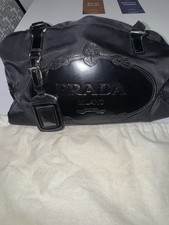 Prada Bauletto Logo Jacquard Nylon And Leather Black Patent Full Set
