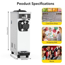7L Hopper Commercial Soft Serve Ice Cream Machine 1200W 4.7-5.8Gal/h Auto-Clean