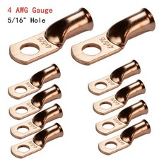 10/20PCS Gauge 4 AWG 5/16" Ring Terminal Lugs Copper Uninsulated Wire Connectors