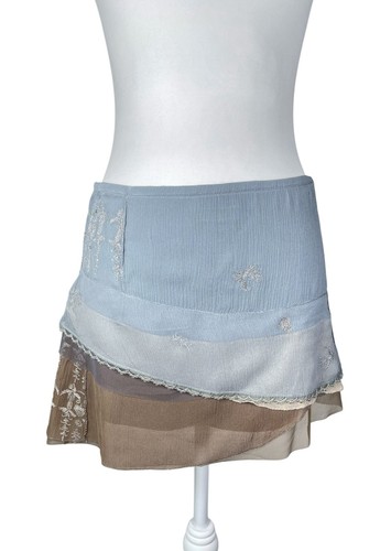 Hollister Y2K Blue Embroidered Layered Mini Skirt Fairy Boho Coquette Size 3