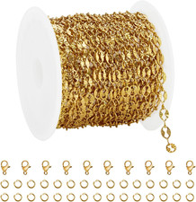 16.4FT Gold Plated Chains for Jewelry Making Textured Cable Links Stainless St