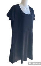 Gap Black A-Line Dress Short Sleeve Scalloped Edge Stretch New Women's 18 Plus.