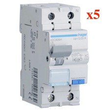 x5 Pezzi Hager ADC806H Differenziale Magnetotermico 6A 1P+N 30mA Tipo AC 4.5kA