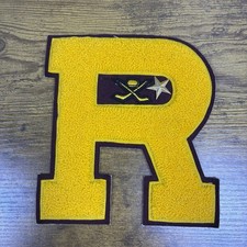 1950s Lettermans Chenille Letter R Large Patch Yellow Maroon Hockey Sew On ~7.5”