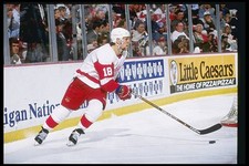 Rightwinger Kirk Maltby Detroit Red Wings moves the puck at a play- Old Photo