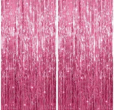 Iridescent 2Pack pink Fringe CurtainFoil Backdrop PartyStreamers Decorations