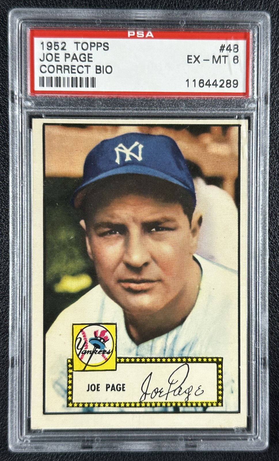 JOE PAGE PSA 6 1952 TOPPS #48 CORRECT BIO YANKEES 4289