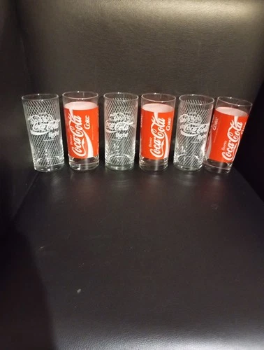 COCA COLA - Lot of 6 Vintage COCA COLA and COCA COLA LIGHT Glasses New in Cardboard