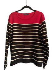 M&S Collection Women's Jumper Size 14 Red Black Striped Long Sleeve Knit