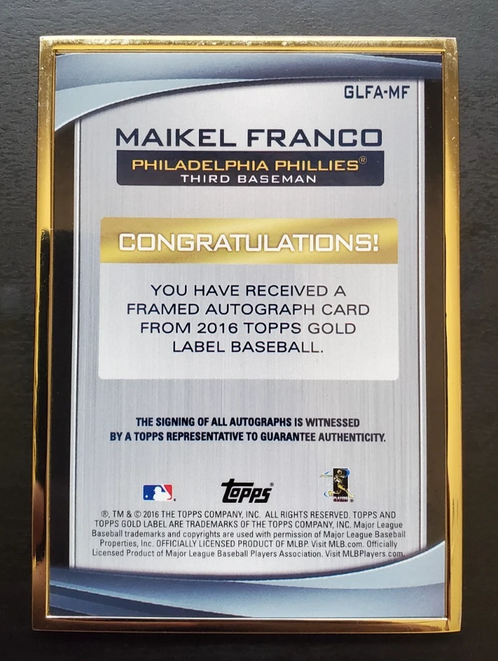 2016 Topps Gold Label Maikel Franco Framed Auto #GLFA-MF Philadelphia Phillies - Image 2 of 2