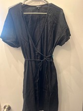 CUTE! Madewell Tie Front Wrap Mini Dress MEDIUM Black Short Sleeve