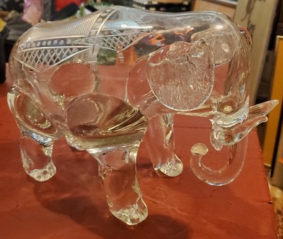 Vintage LOETZ Heavy Glass Crystal Elephant Planter Vase Marked Czechoslovakia