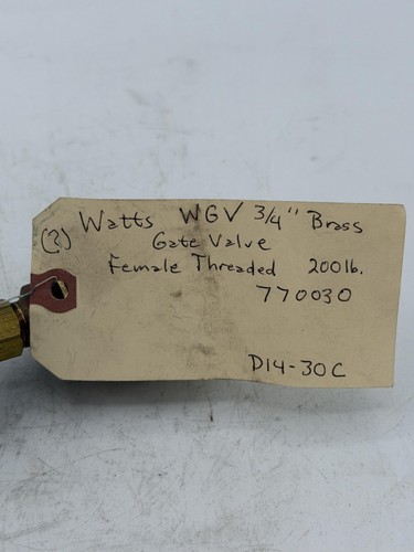 Watts WGV 3/4 In Brass Gate Valve 200 WOG Female Threaded 770030 Plumbing