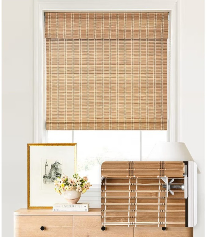 LazBlinds Bamboo Roman Shades, Light Filtering, Roll-Up Style.  24"W x 64"L