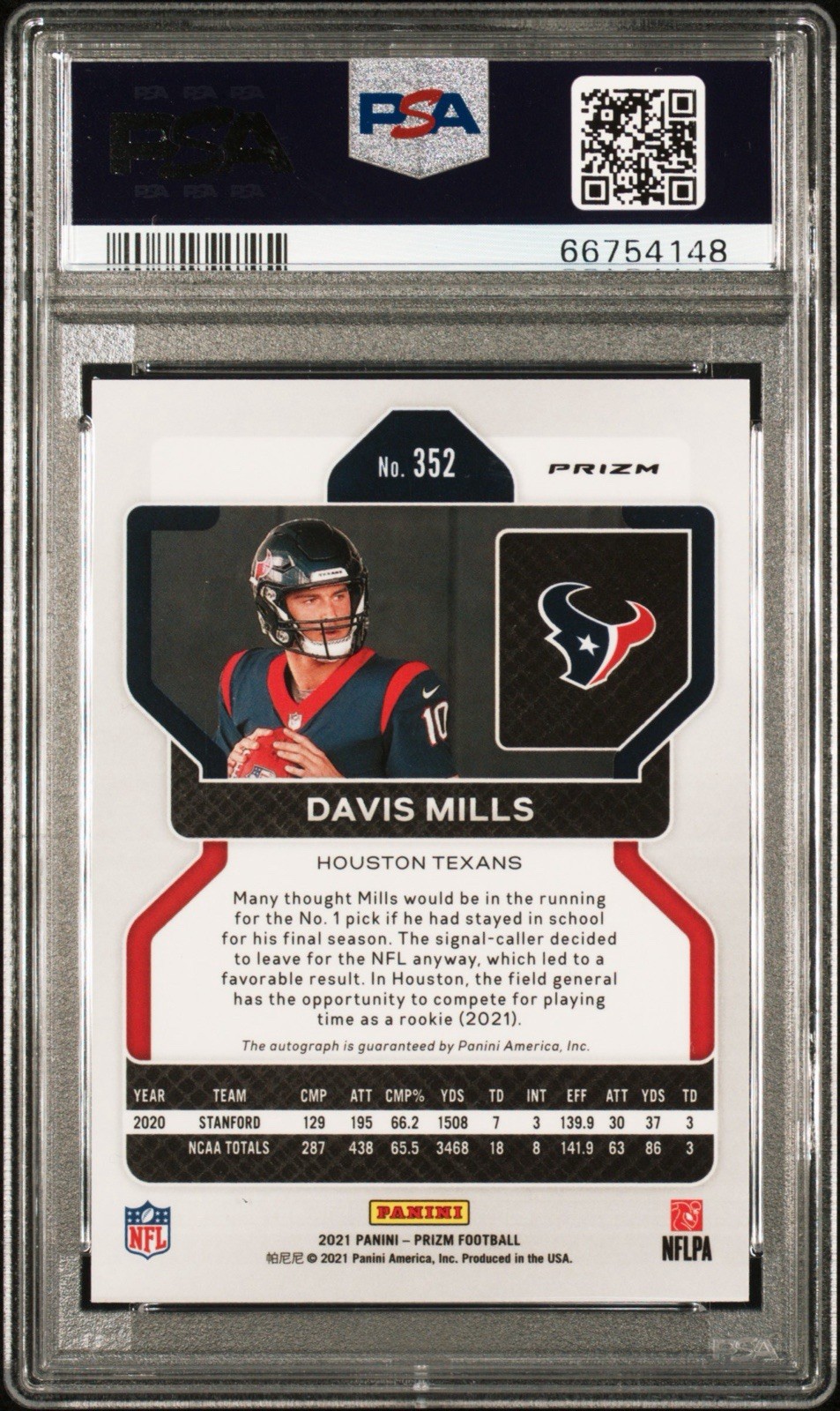 2021 PSA 9 Davis Mills Panini Prizm No Huddle RC Auto! MINT! view 2