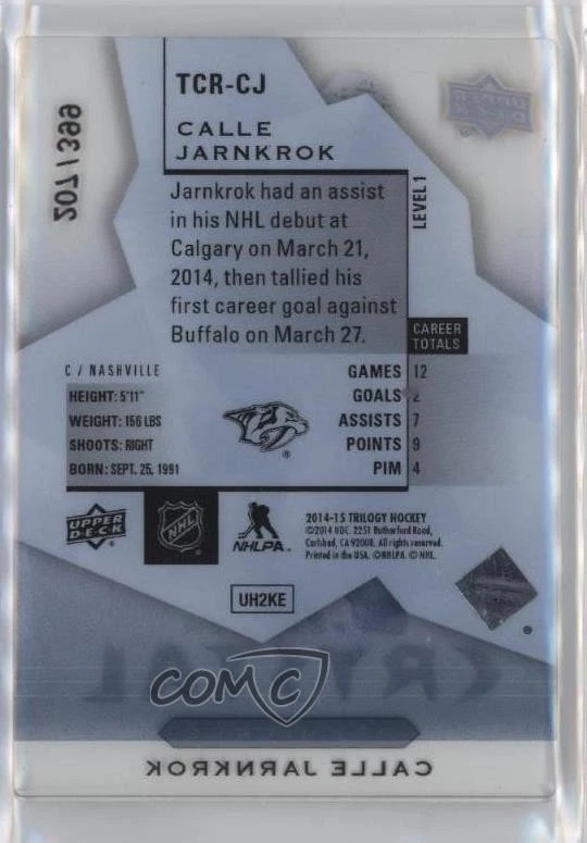 2014-15 Upper Deck Trilogy Crystal Rookies Tier 1 /399 Calle Jarnkrok #TCR-CJ RC - Image 2 of 2