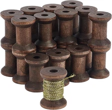 BENECREAT 30Pcs Antique Wooden Empty Spools, 1.18" Empty Thread Spools Wooden Ri
