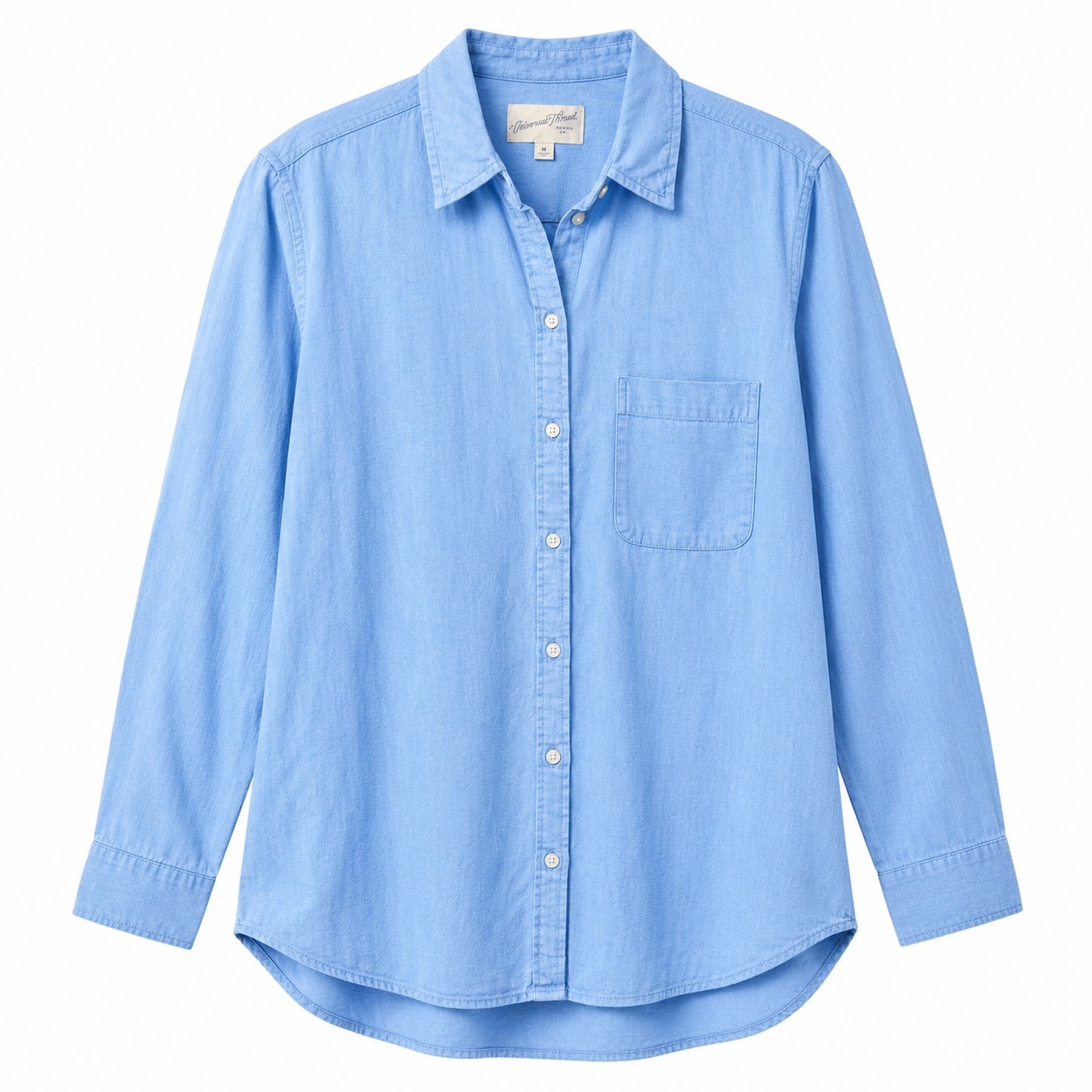 UNIVERSAL THREAD Relaxed Fit Linen Blend Button-Front Top Sz L Blue Minimalist