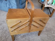 VTG MCM Strommen Bruk Hamar Norway  Accordion Drawer Wood Sewing Storage Box