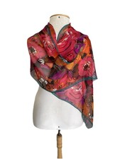 VTG Coveri Collection Italy Floral Sheer Chiffon Scarf Long Shawl Wrap A116