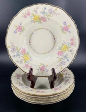 6 Vtg Syracuse China Briarcliff Federal 8” Rim Soup Bowl Floral Gold Trim USA