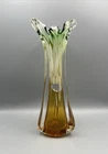 Murano Art Glass Vase JICO Jordan Imports Sommerso Green Amber Lattimo 12” VTG