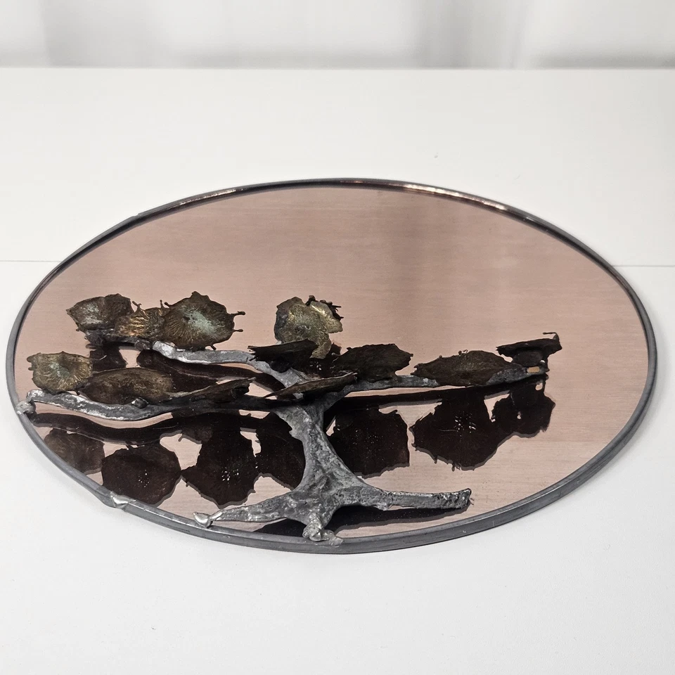 Art Deco Mid Century Modern Sculptural Copper Metal Botanical Wall Mirror  - Image 2 of 4