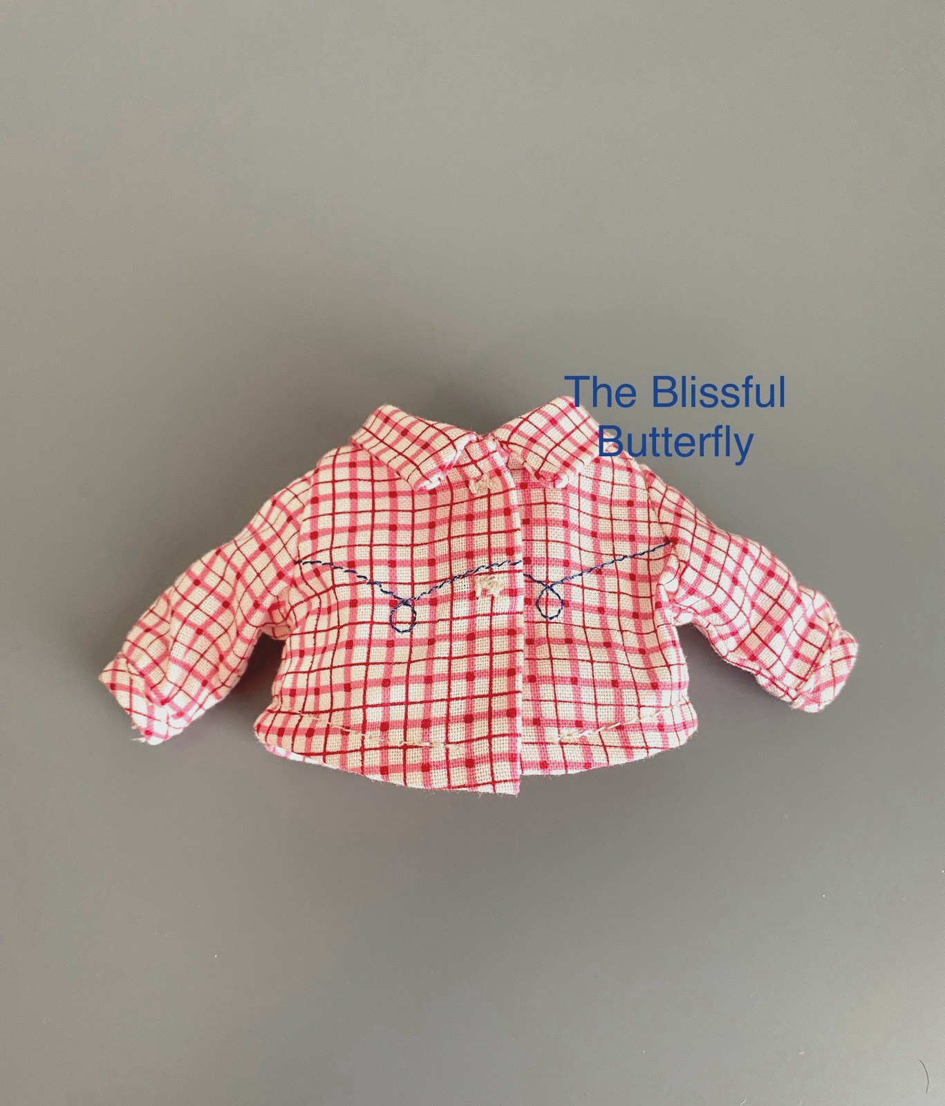 Madame Alexander Doll Off-White/Red Western Shirt ~ Blue Stitching for 8" Doll