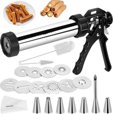Stainless Steel Churro Maker Gun Kit, 3-in-1 Cookie Press with Nozzles Discs